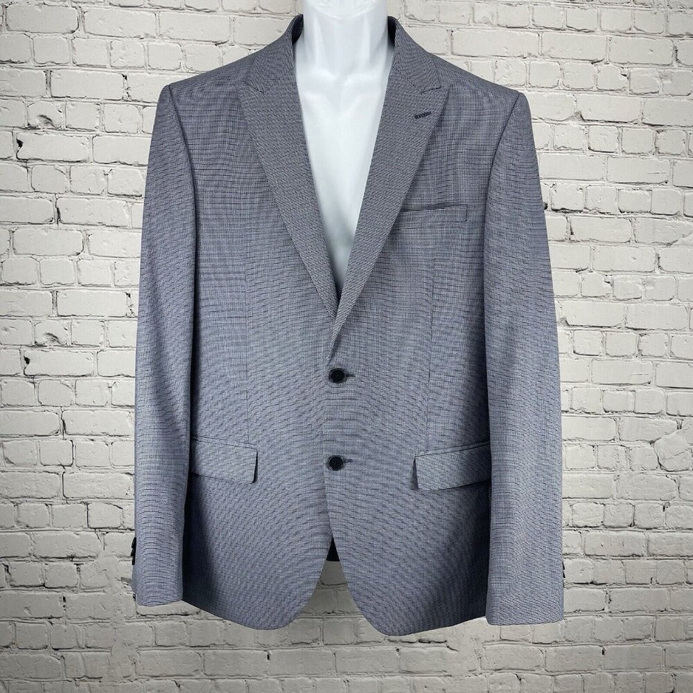 Marks & Spencer Blue Houndstooth Easy Care 2 Button Vented Sports Blazer Size 44